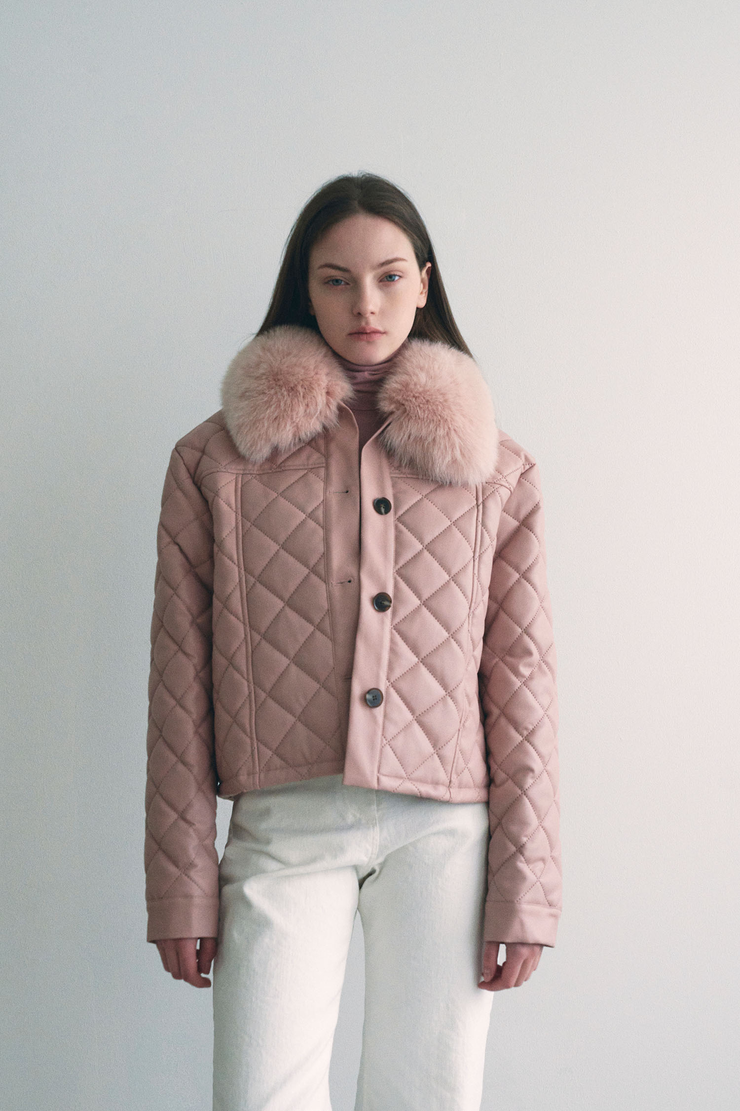 Fur quilting short jacket - pink