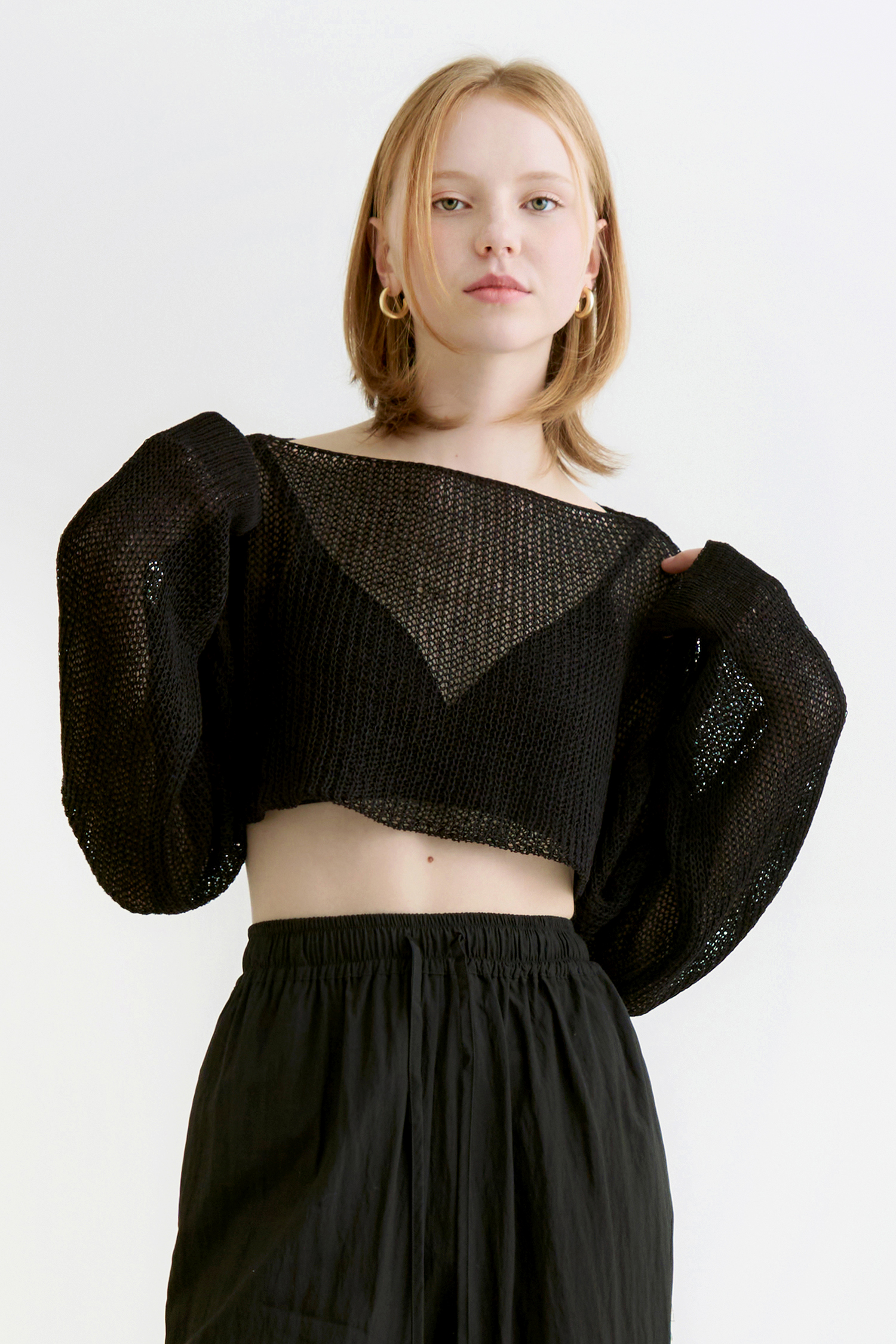 Mona layered crop knit bolero - black