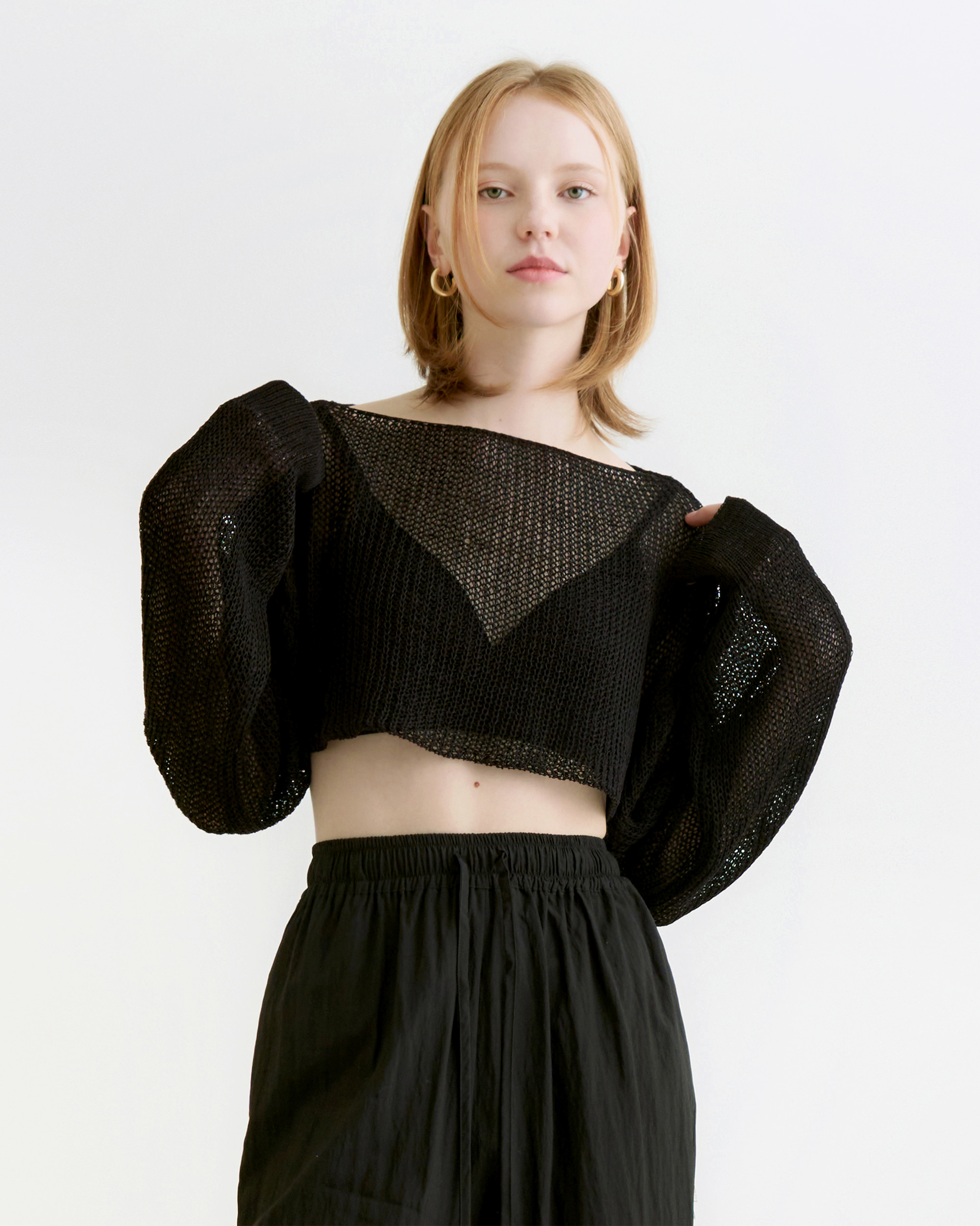Mona layered crop knit bolero - black